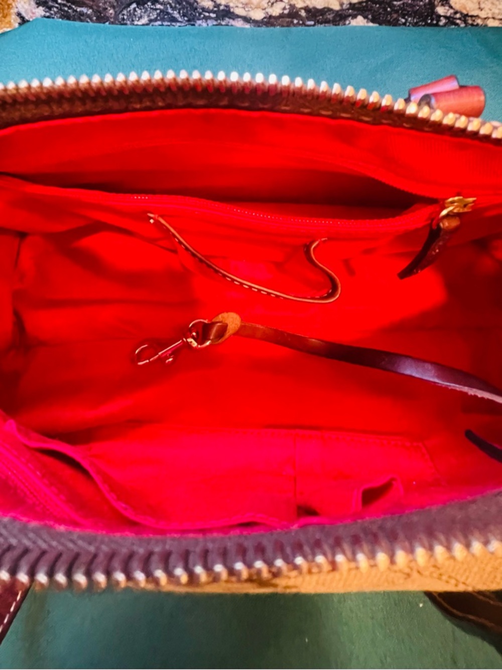 Dooney & Bourke Beige and Brown Monogram Barrel Shoulder Bag - Picture 11 of 11